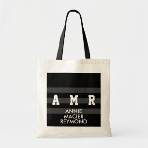 black personalized / promotional / custom initials tote bag