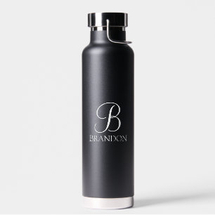 Black Personalized Script Monogram and Name Water Bottle