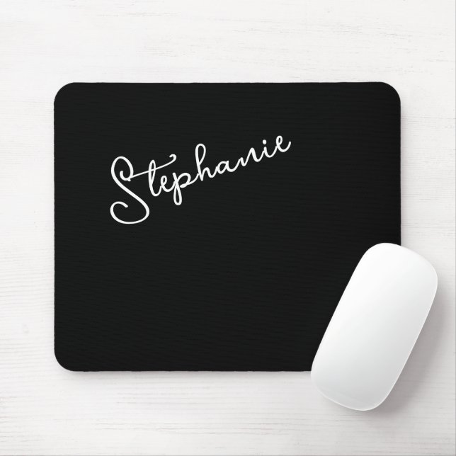 Black Personalized Script Name Chic Minimalist  Mouse Mat (With Mouse)