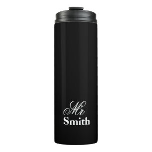 Black Personlized Text Mr Smith Name White Thermal Tumbler