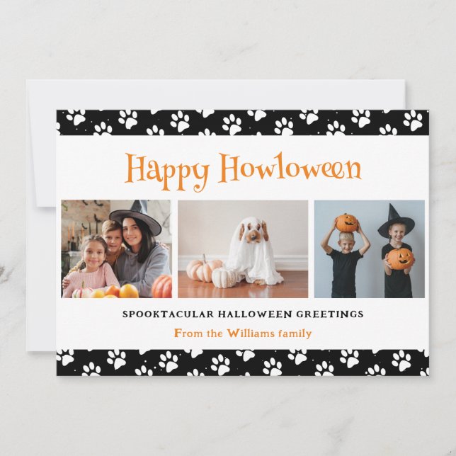 Black Pet 3 Photo Halloween  Holiday Card (Front)