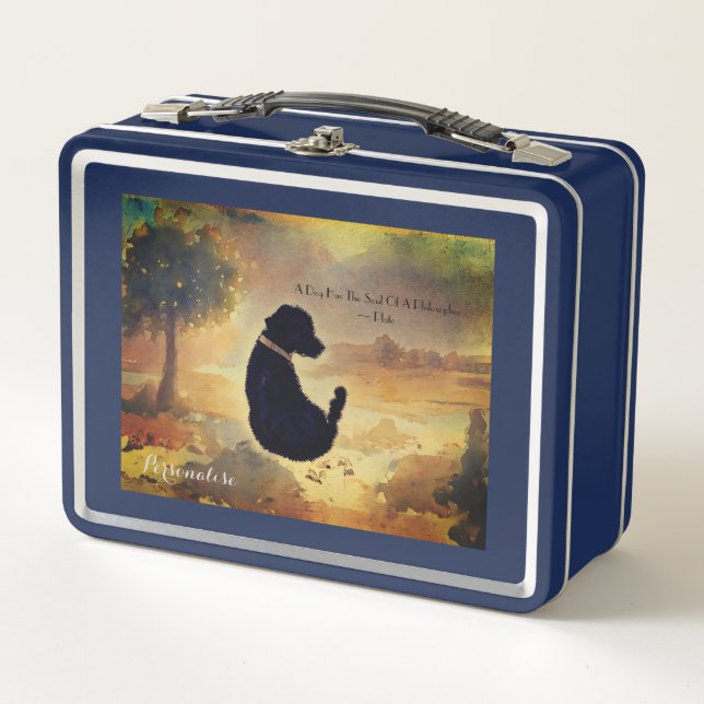 Black Pet Dog Plato Quote Vacation Suitcase Custom Metal Lunch Box (Front)