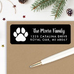 Black Pet Lover Paw Print Return Address<br><div class="desc">Christmas holiday (or everyday) address labels feature a white pet paw print with modern white return address and soft black background. The background colour can be customised to coordinate with your mailing.</div>
