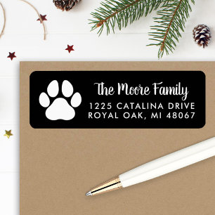 Black Pet Lover Paw Print Return Address
