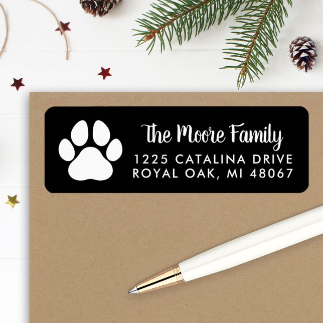 Black Pet Lover Paw Print Return Address (Creator Uploaded)
