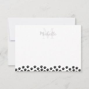 Black Pet Paw Prints Custom Monogram Cute Card