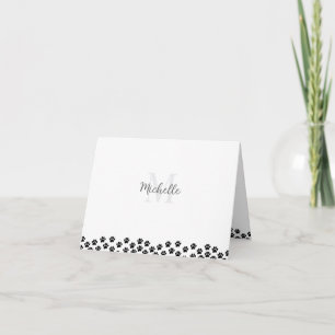 Black Pet Paw Prints Custom Monogram Cute Note Card