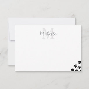 Black Pet Paw Prints Editable Monogram Simple Card