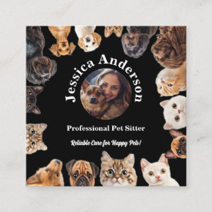Black Pet Sitter Business Card with Custom Photo