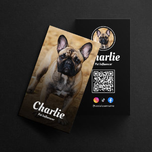 Black Pet Social Media QR Code Dog Pet Influencer  Business Card