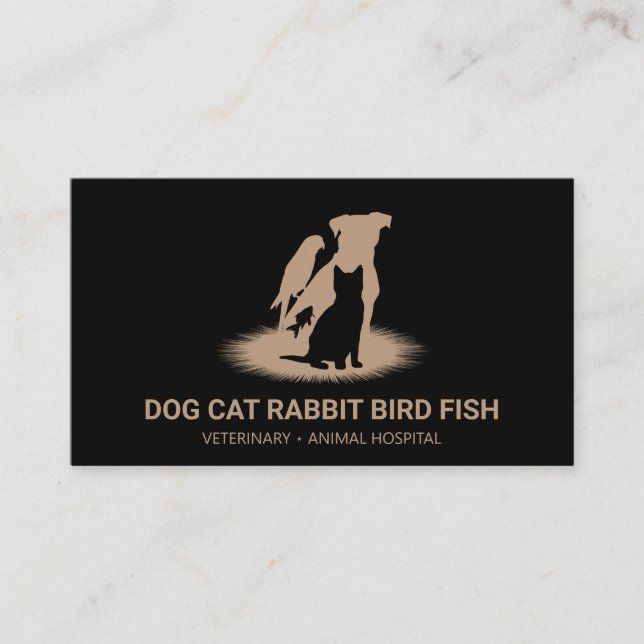 Black Pet Store Boutique cat dog bird rabbit fish Business Card (Front)