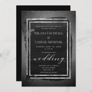 Black Pewter & Silver Frames Metallic Wedding Invitation
