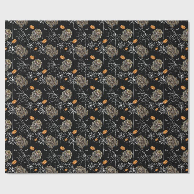 🖤 Black Pharaoh Mummy Wrapping Paper 🎃👑 (Flat)