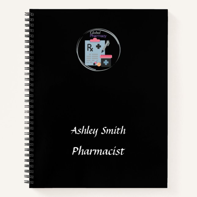 Black pharmacy logo elegant minimalist  notebook (Front)