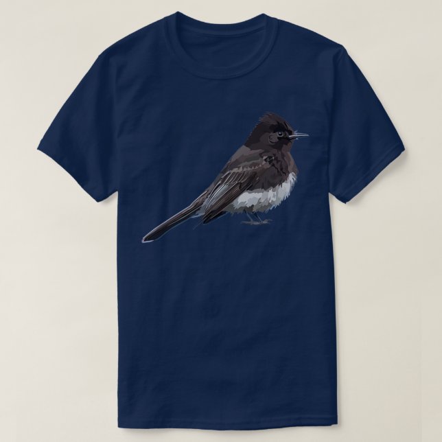 Black Phoebe Bird Flycatcher Songbird Illustration T-Shirt (Design Front)