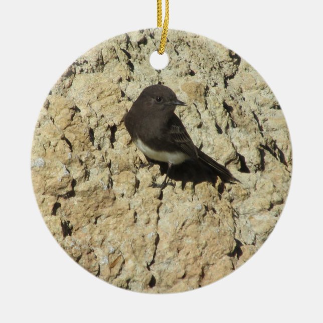 Black Phoebe Ceramic Tree Decoration (Front)