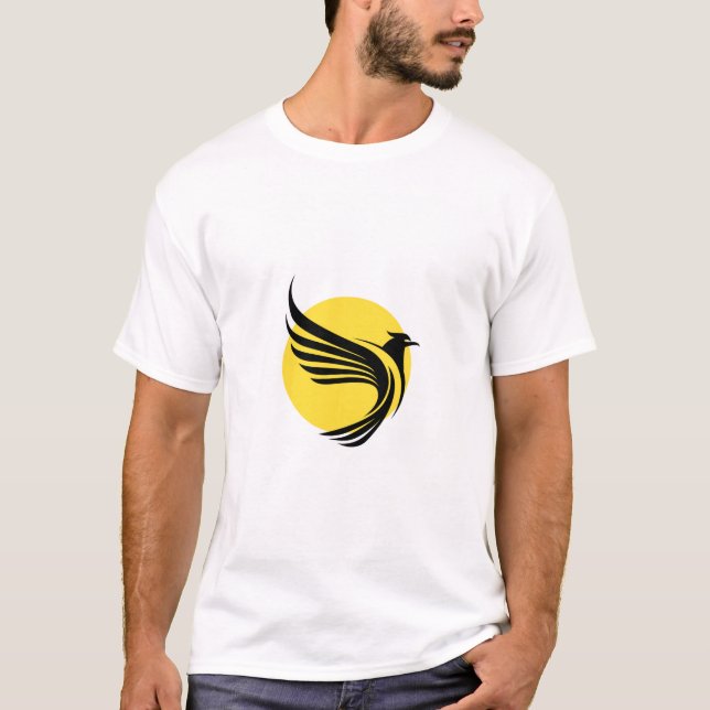 Black Phoenix Graphic Men’s T-Shirt with Sun Desig (Front)