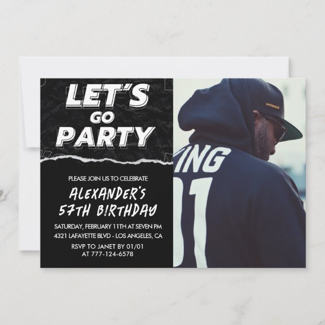 Black Photo 57th birthday invitations Men  (Front)