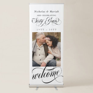 Black Photo 60th Wedding Anniversary Welcome Retractable Banner