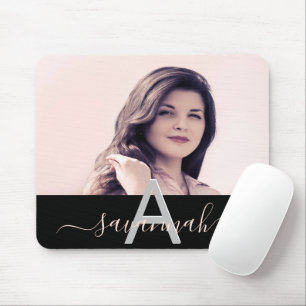 Black photo blush script monogram  mouse mat