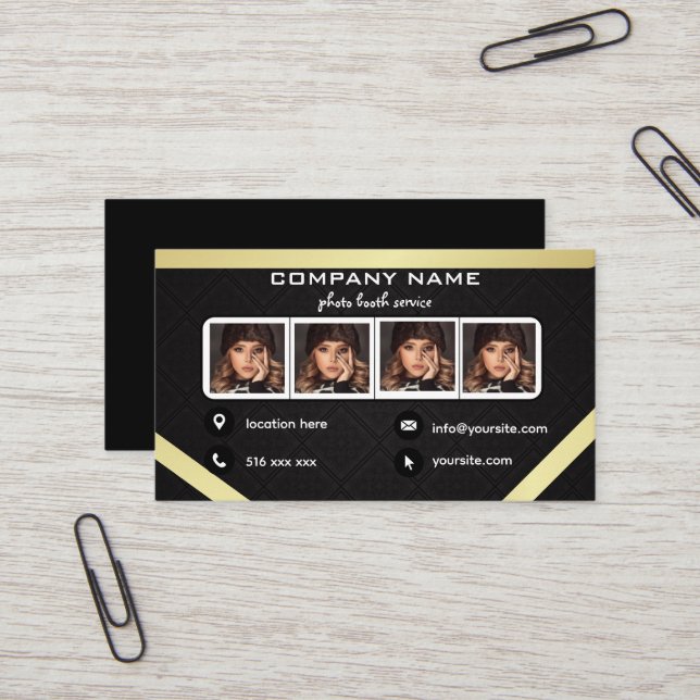 Black photo booth business card (Front/Back In Situ)