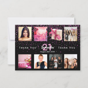 Black photo collage birthday thank you card