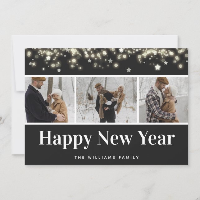 Black Photo Collage Happy New Year Card (Front)