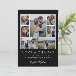 Black Photo Collage Love and Thanks Wedding Thank You Card