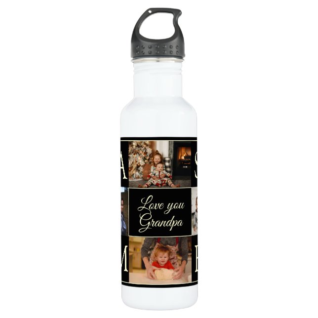 Black Photo Collage Love You Grandpa 710 Ml Water Bottle (Front)