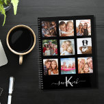 Black photo collage monogram modern 2025 planner<br><div class="desc">Make your own unique family photo collage as a gift or for yourself. Use four, 9 of your favourite photos of your family, friends, dream travel destination or pet! Personalise and add a name and your monogram letter. The name is written with a modern hand lettered style script with swashes....</div>