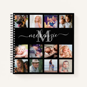 Black Photo Collage Monogram Name Notebook
