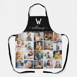 Black Photo Collage Monogrammed Apron