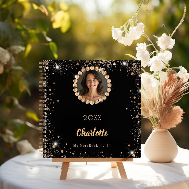 Black photo diamonds rose gold glitter notebook (Creator Uploaded)