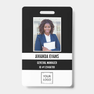 Black   Photo Employee Logo or QR CODE Security ID Badge