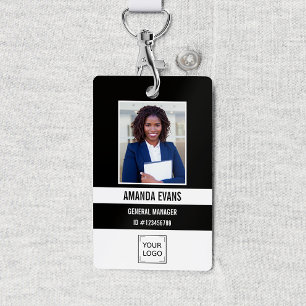 Black Photo Employee Logo or QR CODE Security ID Badge