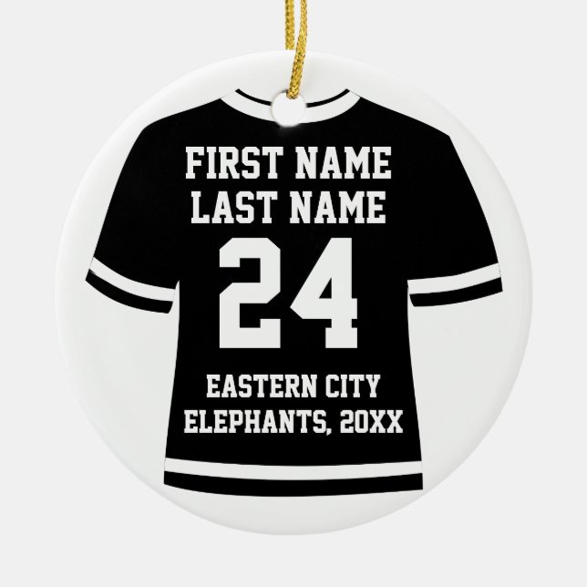 Black Photo Football Soccer Hockey Sports Jersey Ceramic Tree Decoration (Front)