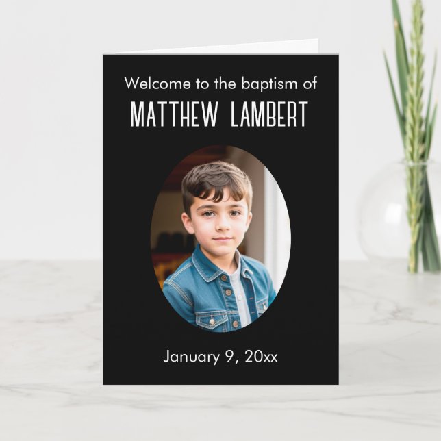 Black Photo Front Polka-Dot Folded Baptism Programme (Front)