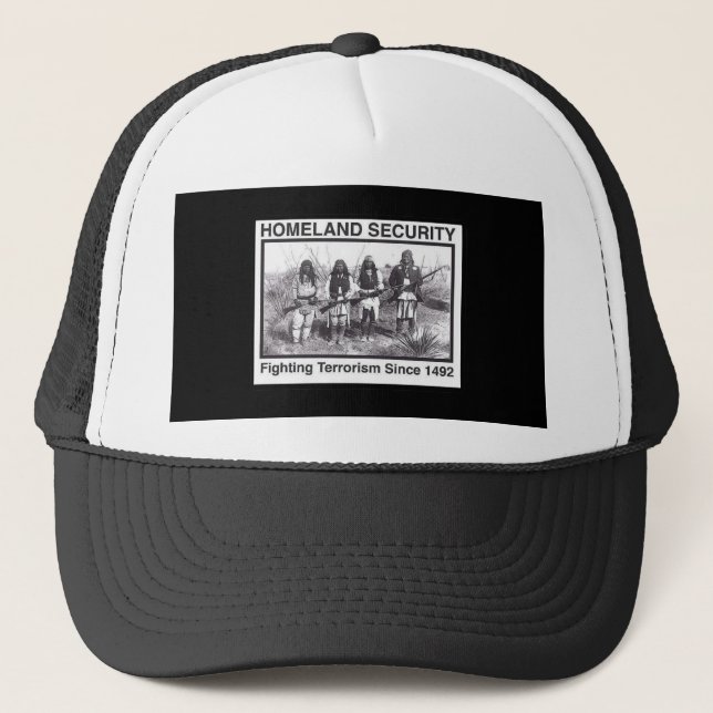 Black Photo Indian Homeland Security Trucker Hat (Front)