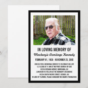 Black Photo Memorial Service or Funeral Invite