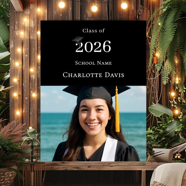Black photo modern Graduation Party welcome Poster (Creator Uploaded)