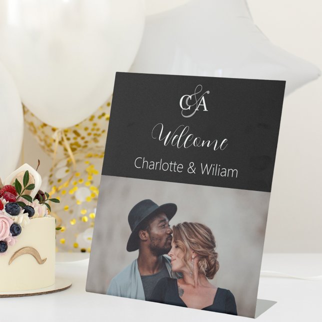 Black photo monogram wedding welcome sign (Creator Uploaded)