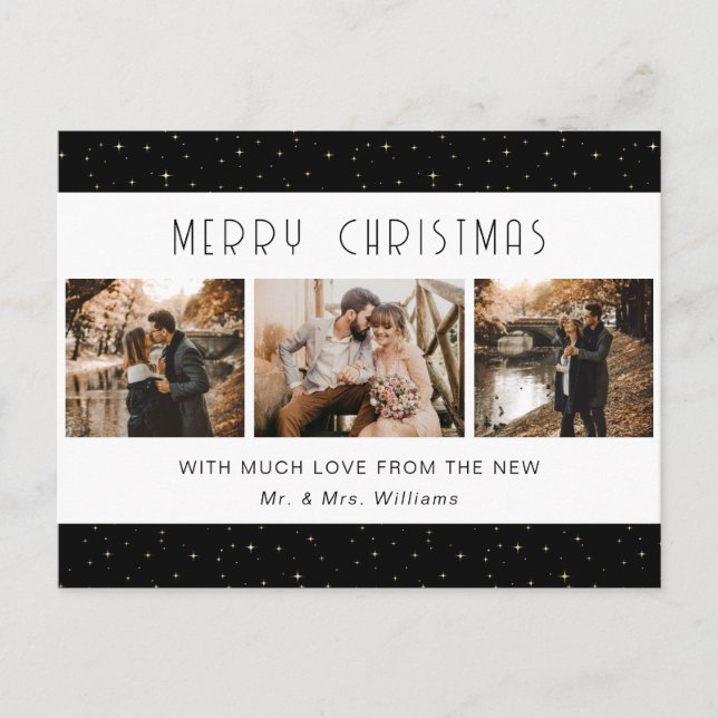 Black Photo Newlywed Starry Holiday Postcard (Front)
