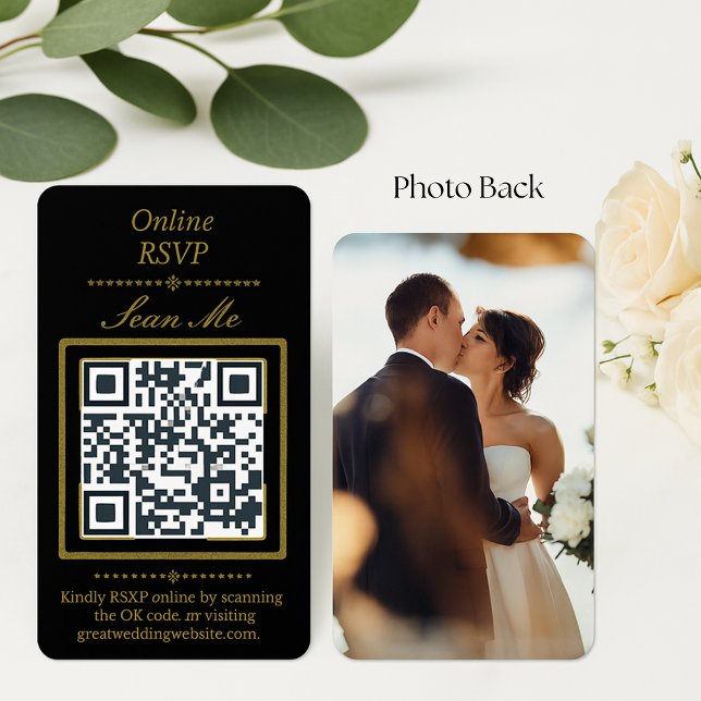Black | Photo Online RSVP QR Code Wedding  Enclosure Card (RSVP QR Code Black Wedding Enclosure Card)