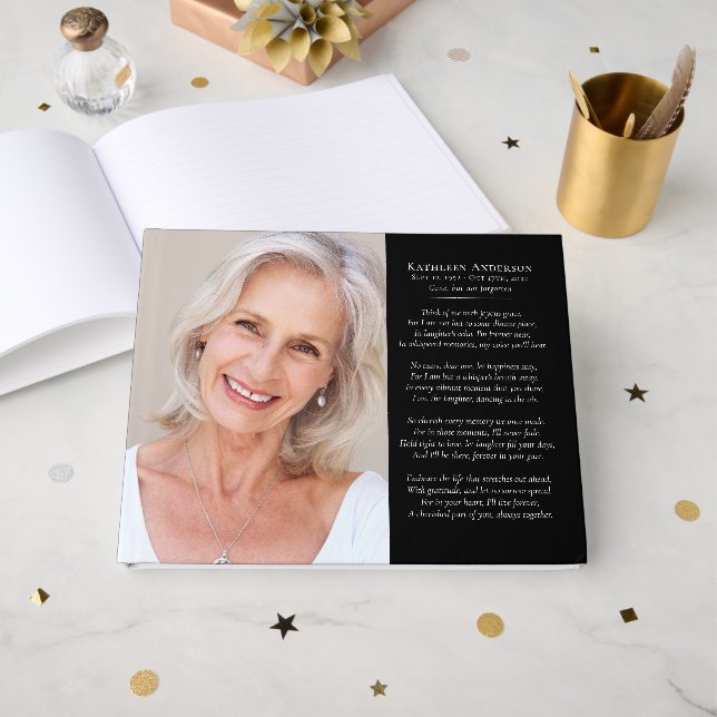 Black Photo Poem Memorial Funeral  Guest Book (Front Open)