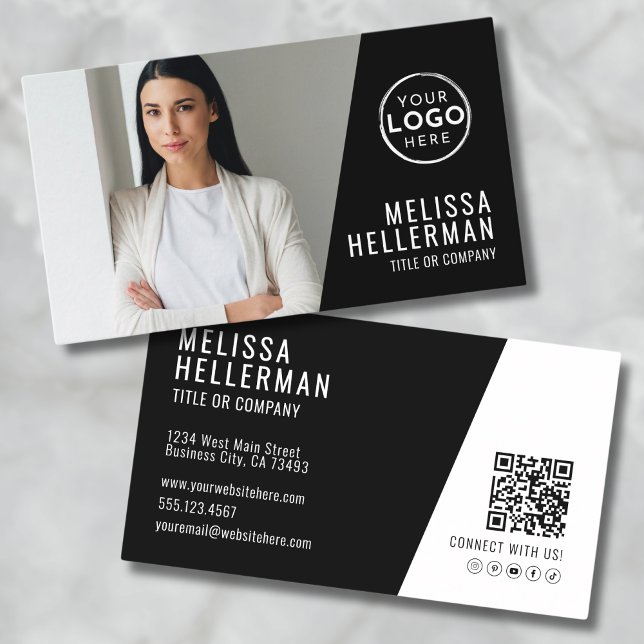 Black Photo QR Code Company Your Logo Business Card (Black Photo QR Code Company Your Logo Business Card )