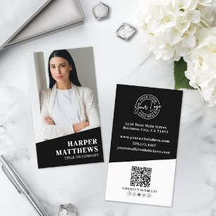Black Photo QR Code Logo Vertical Business Card