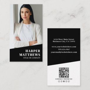 Black Photo QR Code Vertical Business Card