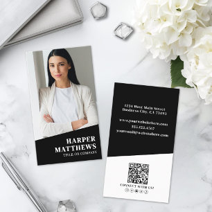 Black Photo QR Code Vertical Business Card
