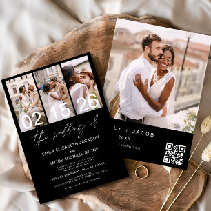 Black Photo QR code Wedding Minimalist  Invitation