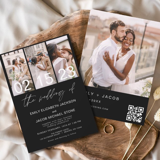 Black Photo QR code Wedding Minimalist  Invitation (Creator Uploaded)